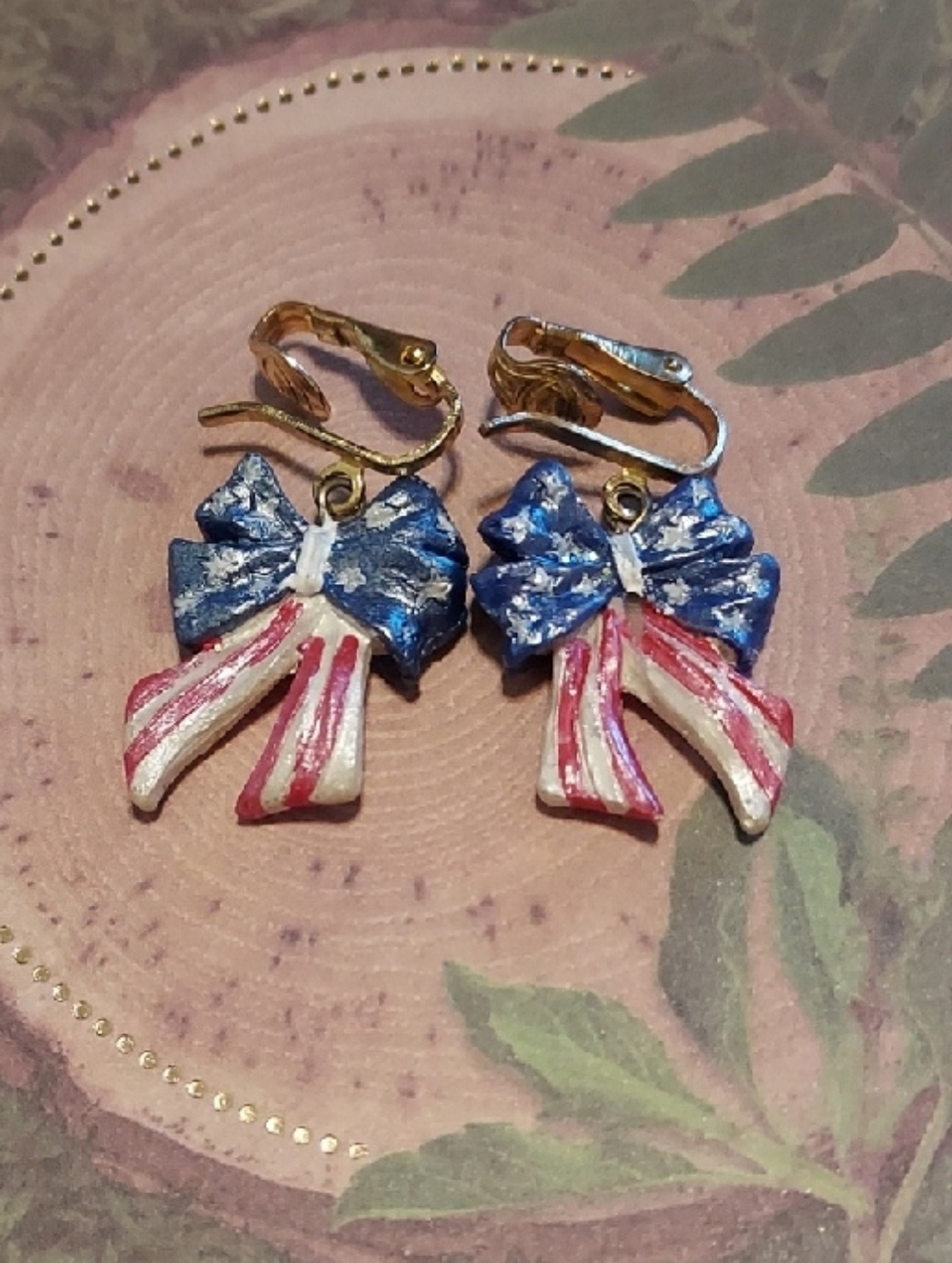 Patriotic Bow Clip-On Earrings - Red White Blue